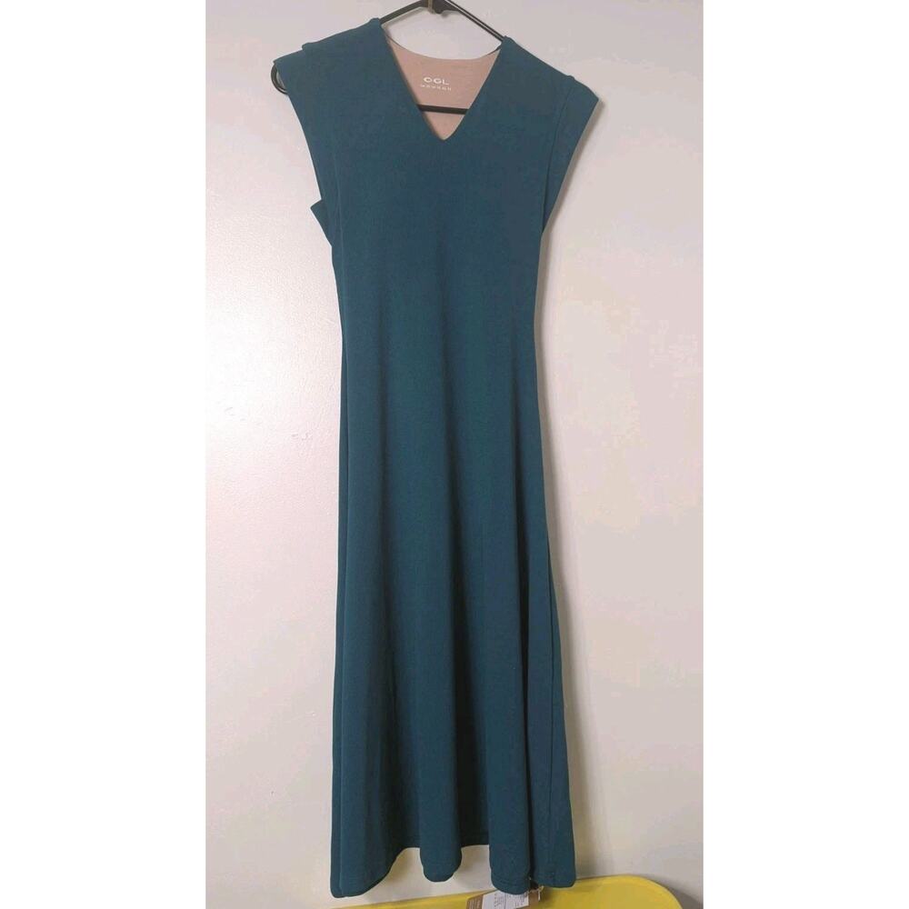 OGL Move Plantive Flared A-line Midi Dress Size XS Teal Bra Top V-neck Stretch
